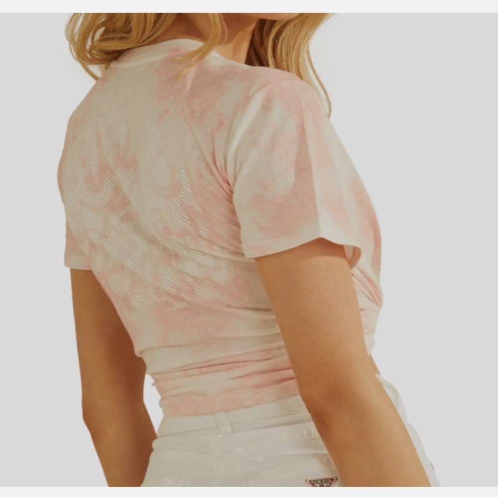 Guess Women's Pink Cropped Tie Dye Logo Graphic Tee Size Large - Picture 4 of 11